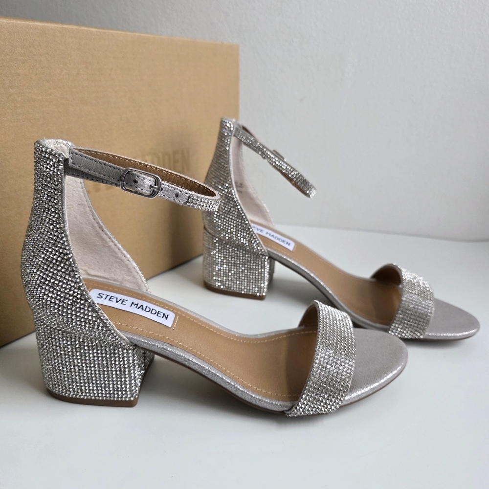 NEW Steve Madden Irenee Crystal Block Heel Sandals